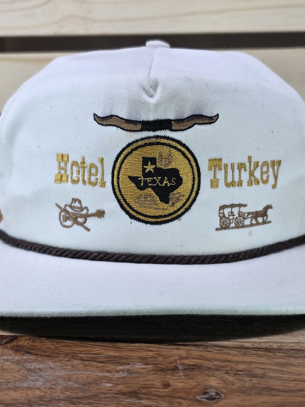 Hotel Turkey Texas Embroidered White Baseball Cap